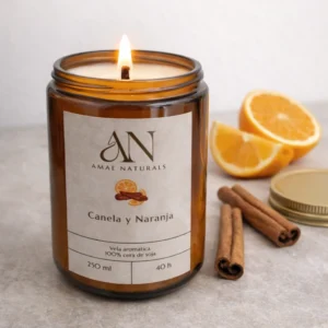 Vela artesanal Ambar, canela y naranja